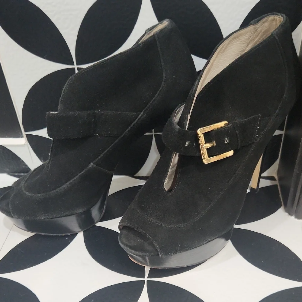 Michael Kors Black Peep-Toe Ankle Boots - Picture 2 of 6